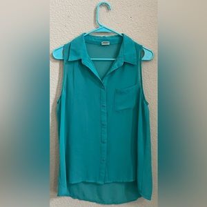 Full Tilt Turquoise Sheer Collared Tank Top